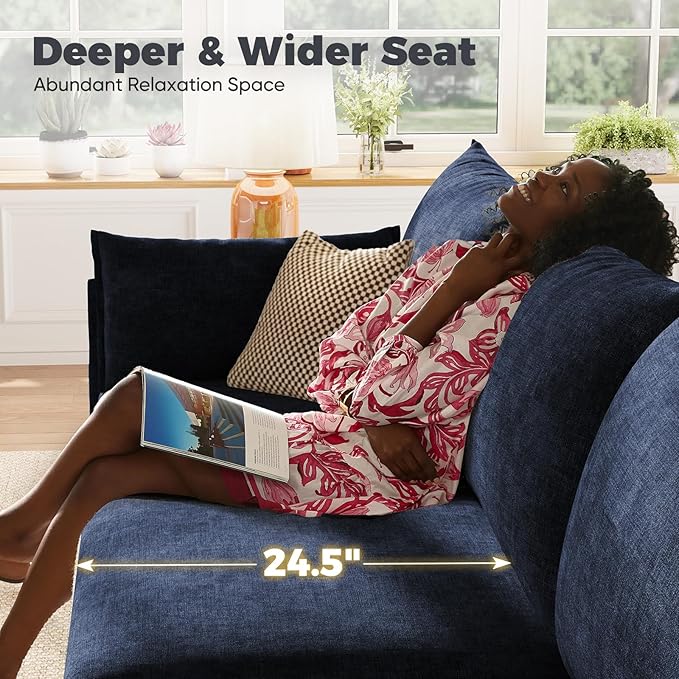 ABCASA 103.5" Oversized Modular Sectional Sofa, L Shaped Convertible Couch with Movable Ottoman, Large 6 Seat Corner Couches for Living Room Deep Seat- Blue Chenille