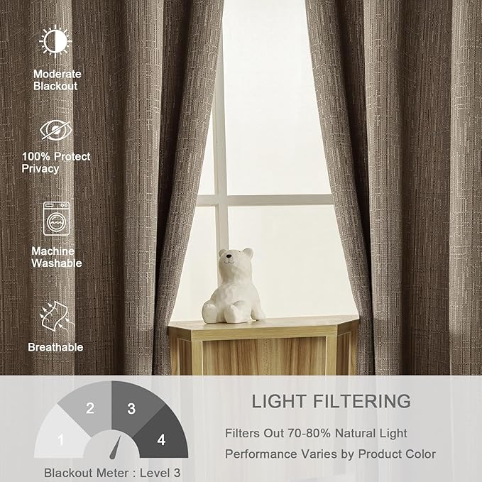 Linen Curtains 166 inch Length 2 Panels for High Ceiling Extra Long Thick Faux Linen Window Drapes Burlap Textured Curtains with Grommet for 2 Story High Living Room (52x166 Dark Coffee)