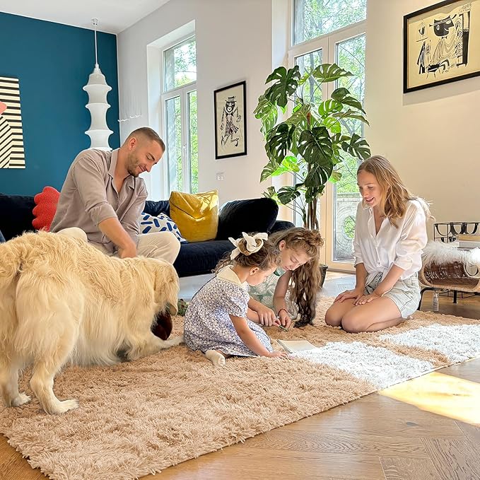 OLANLY 6x9 Machine Washable Large Area Rugs for Living Room, Bedroom, Soft Fluffy Shaggy Bedside Rug, Indoor Floor Carpet for Kids Girls and Boys, Dorms, Nursery, Home Decor Aesthetic, Beige