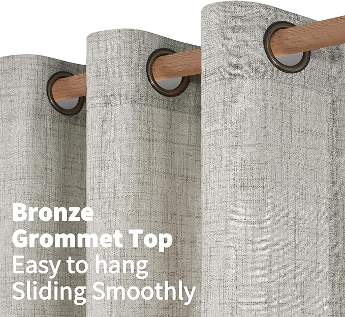 YoungsTex Dark Grey Linen Curtains for Living Room 52 X 68 Inch Length, Light Filtering Semi Sheer Drapes with Bronze Grommet Textured Window Treatments for Bedroom Office, 2 Panels