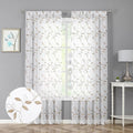 Tollpiz Taupe Leaf Sheer Curtain Leaves Embroidered Bedroom Curtains Rod Pocket Voile Window Treatment for Living Room, 54 x 95 inches Long, Set of 2 Panels