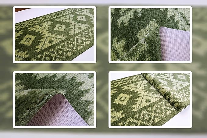 Custom Length Hallway Runner Rug,Slip Resistant,Southwestern Green, 26 Inch X 28 feet, Sold and Priced Per Foot