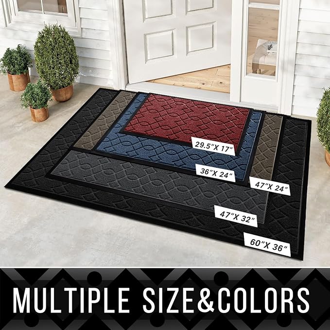 Yimobra Large Door Mat 47x32, All-Season Waterproof Doormat Outdoor Entrance, Heavy Duty Non-Slip Outside Door Mat for Garage Patio Proch Entryway Indoor, Easy Clean, Black