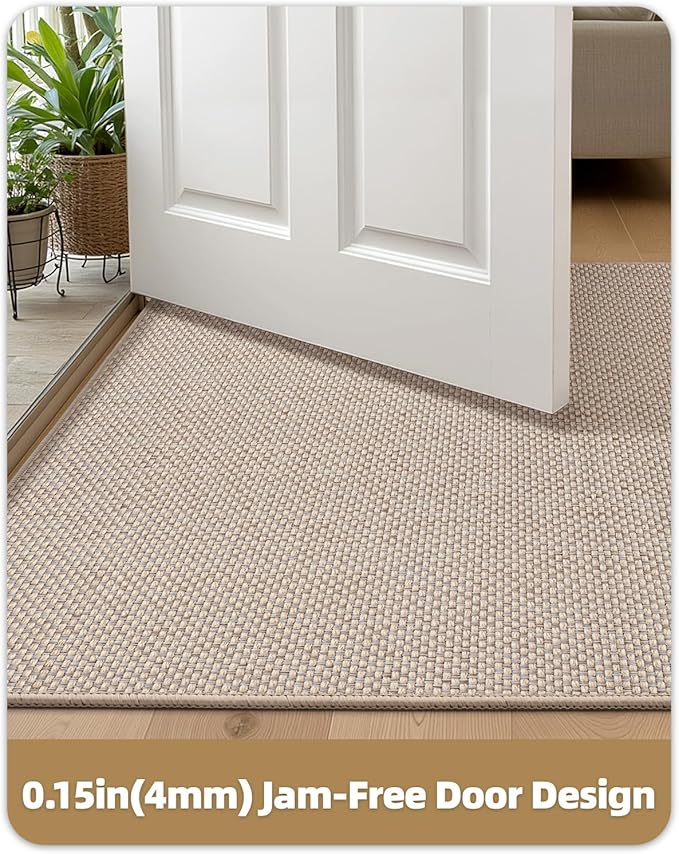 Color&Geometry Ultra-Thin Indoor Door Mat, 36"x56" Low-Profile Non-Slip Entryway Rug with Modern Geometric Texture, Washable Doormat for Indoor Entrance, Front Door, Khaki (Rolled-up NO Creases)