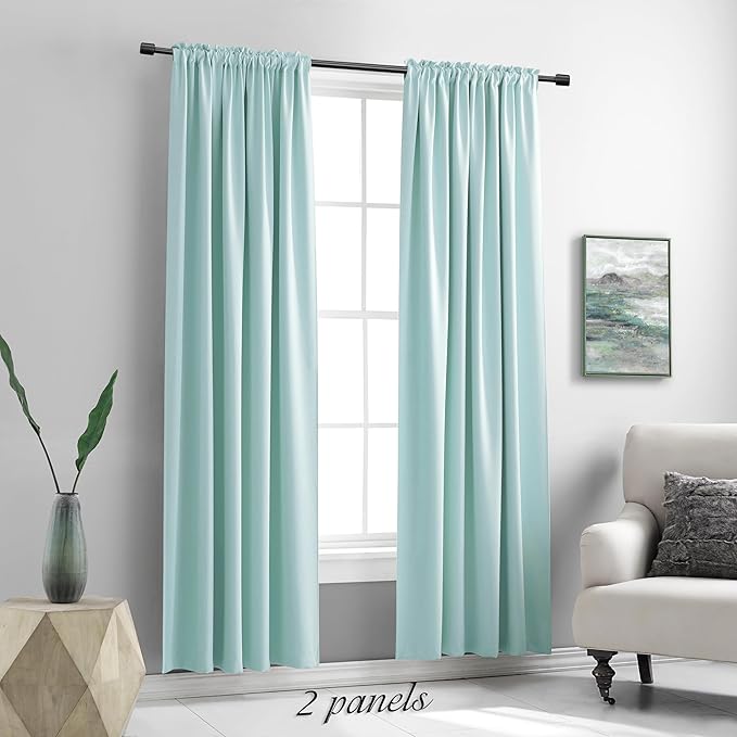 DONREN 2 Panels Blackout Curtain Panels for Bedroom - Room Darkening Thermal Insulated Drapes with Rod Pocket(Aqua,42 by 84 Inch)