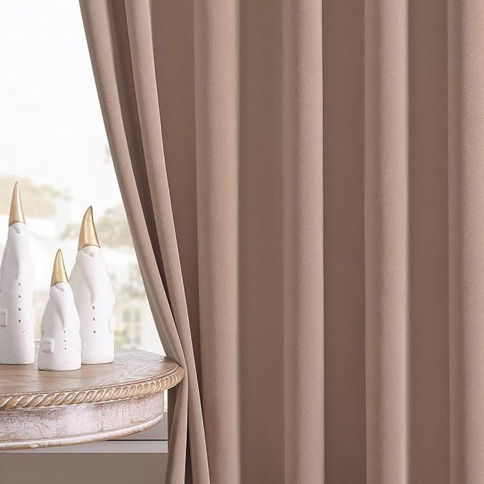 Joydeco Velvet Curtains Rose Beige Blackout Curtains Thermal Insulated 63 inches Long Window Curtains Super Soft Room Darkening Drapes for Bedroom Living Room Elegant Rod Pocket 2 Panels Rose Beige