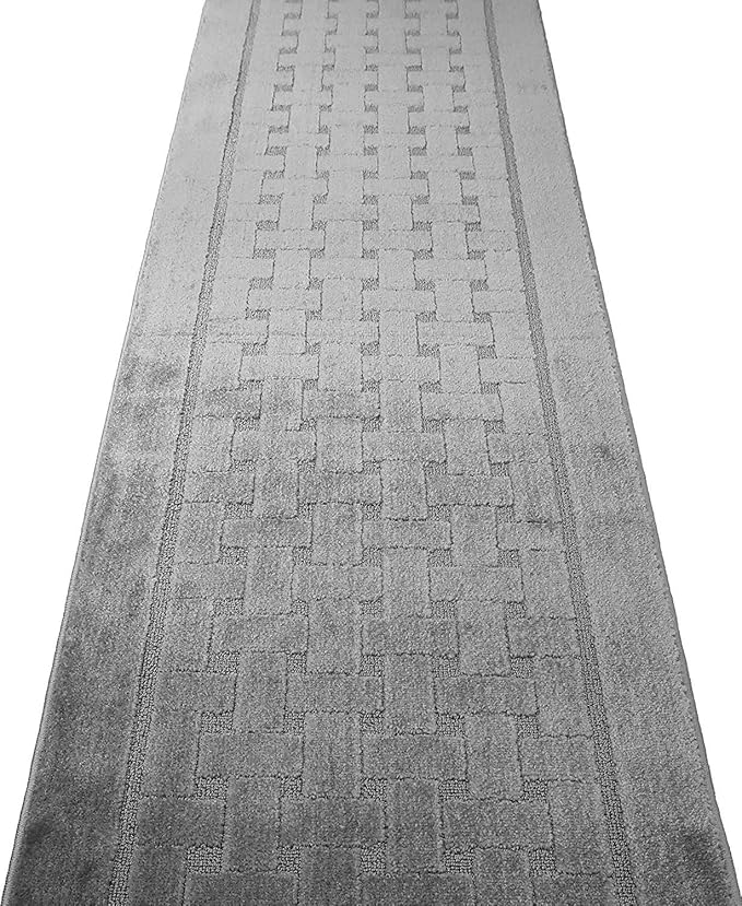 12 Ft Long, Grey, Non-Slip Washable Carpet Runner Rug with Rubber Backing, Custom Floor Mat for Kitchen Hallway Stairs Bedroom Bathroom Entryway, Your Choice of Length (26" X 12')