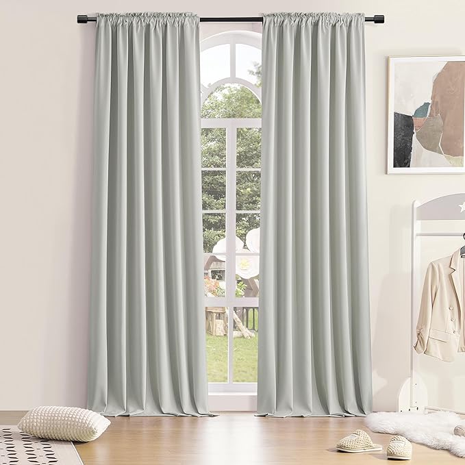 DONREN 96 Inches Long 2 Panels Blackout Curtain Panels for Bedroom - Rod Pocket Thermal Insulated Drapes for Living Room(Light Grey,52 W x 96 L)