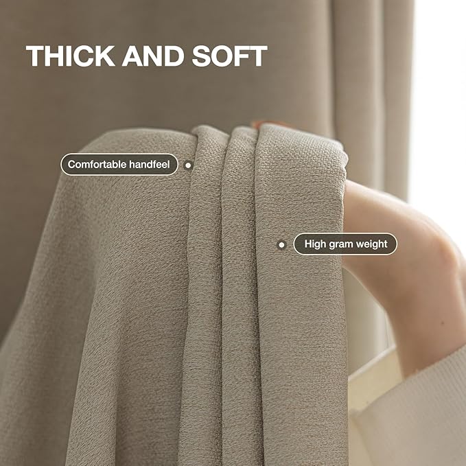 Blackout Curtains 72 inch Length 2 Panels Set for Dining Room Master Room, Thick Soft Linen-Look Textured Full Light Blocking Room Darkening Thermal Insulated Drapes (W52xL72, Natural)