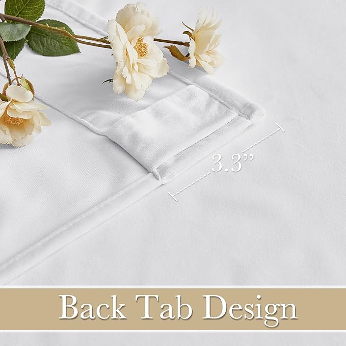 RYB Home White Velvet Curtains 84 inches - Plush Soft Modern Decorative Drapes Back Tab & Rod Pocket Window Treatment Panels for Bedroom Living Room Dining Room, W52 x L84 2 Panels