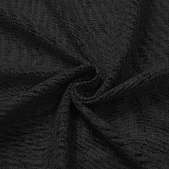 Tollpiz Short Linen Curtains Living Room Rod Pocket Semi Sheer Curtain Burlap Light Filtering Thick Linen Drapes for Bedroom, 54 x 54 inches Long, Black, Set of 2 Panels