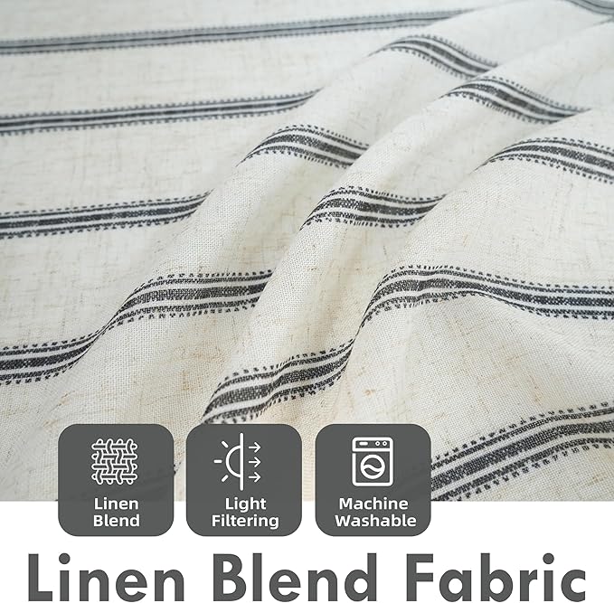 DriftAway Farmhouse Vertical Striped Linen Blend Textured Light Filtering Semi Sheer Curtains for Living Room Bedroom 63 Inches Long Drapes 2 Panels Linen Black
