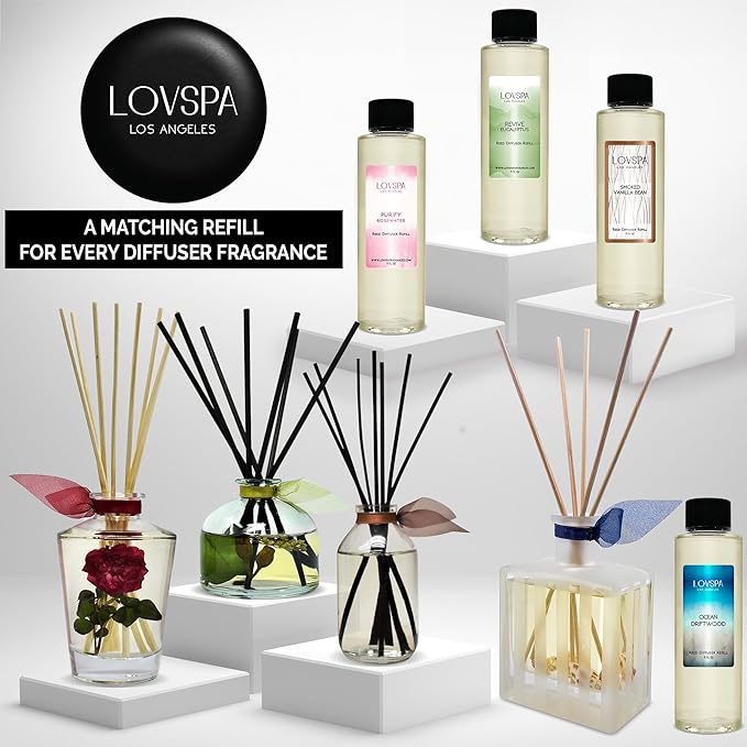 LOVSPA Reed Diffuser Set, Moroccan Rose Scented Oil Diffuser with Sticks, Home Fragrance Accessories for Bathroom Shelf Decor, Aroma Diffusers for Home or Office Desk, USA Made