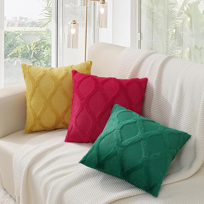 decorUhome Spring Euro Sham Throw Pillow Covers 24x24 Inch Set of 2, Soft Plush Faux Fur Wool Red Couch Pillow Covers, Decorative Neutral Pillow Cases for Bed Sofa Living Room Home Decor
