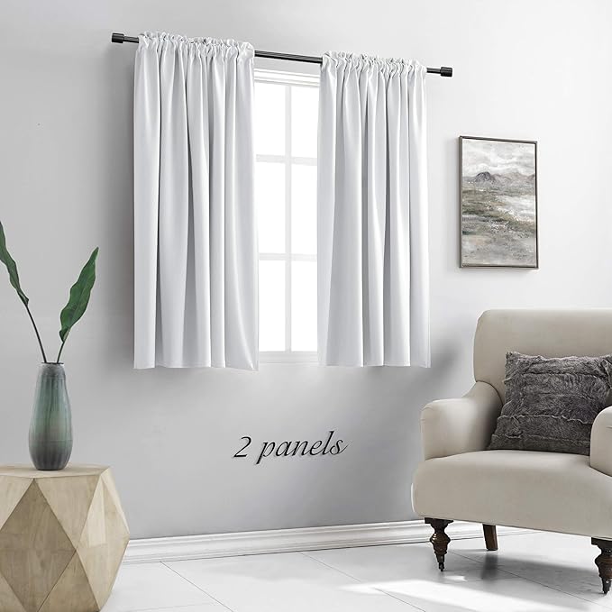 DONREN Greyish White Rod Pocket Curtain Panels Thermal Insulated Room Darkening Curtains for Bedroom (42 Width x 54 Length,2 Panels)