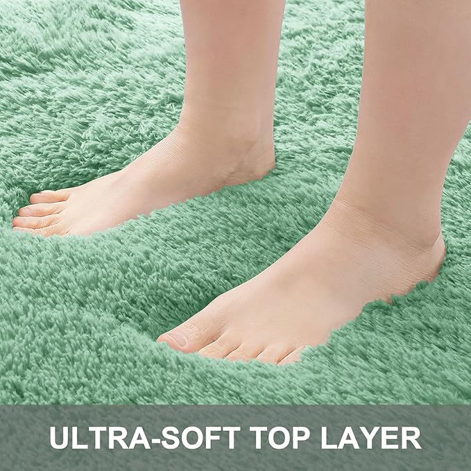 OLANLY 9x12 Machine Washable Large Area Rugs for Living Room, Bedroom, Soft Fluffy Shaggy Bedside Rug, Indoor Floor Carpet for Kids Girls and Boys, Dorms, Nursery, Home Decor Aesthetic, Mint Green