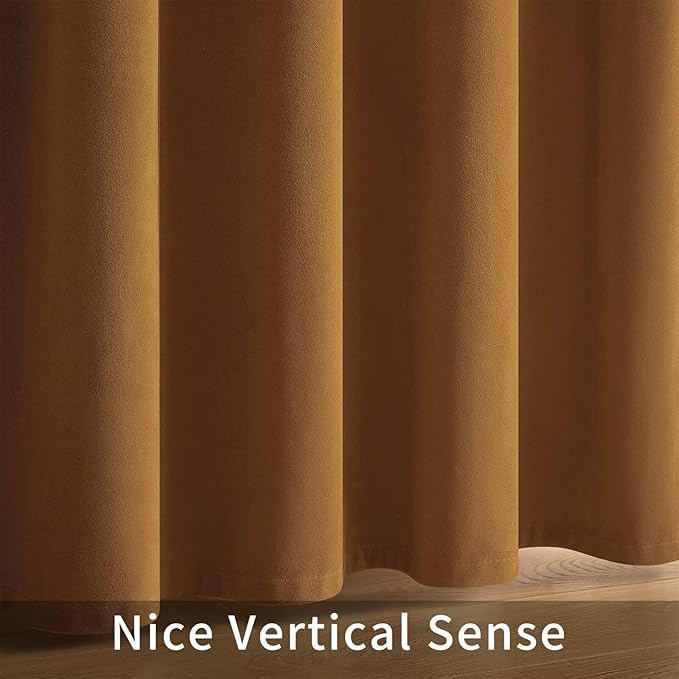 Joydeco Camel Brown Velvet Curtains 120 inch Length 2 Panels, Luxury Blackout Rod Pocket Thermal Insulated Window Curtains, Super Soft Room Darkening Drapes for Living Room Bedroom,W52 x L120 inches