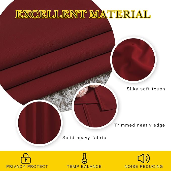 NICETOWN Blackout Curtain Panel Grommet - Home Decorations Thermal Insulated Solid Grommet Top Blackout Living Room Panels/Drapes for Gift (Burgundy Red, 1 Pair, 66 x 72-Inch)
