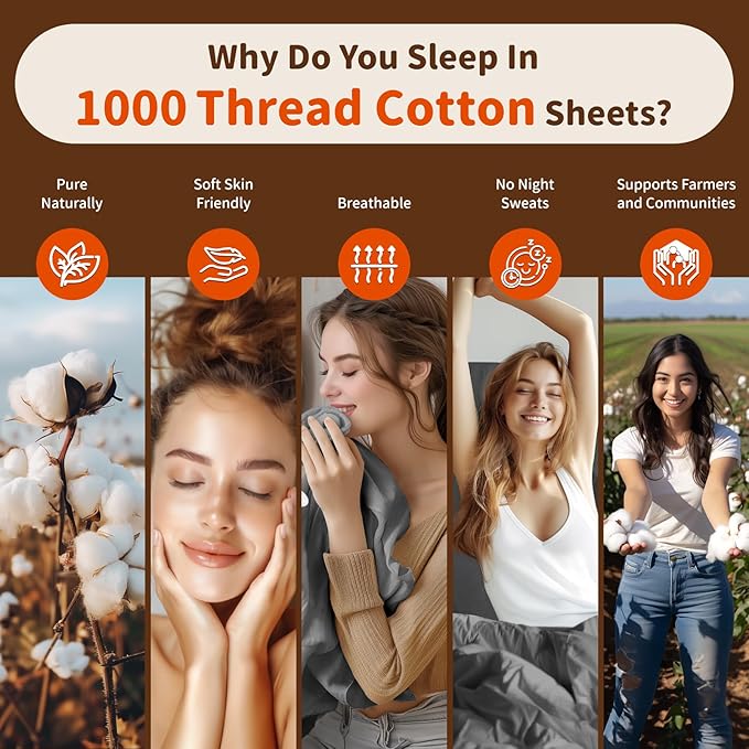 LBRO2M 1000 Thread Count 100% Egyptian Cotton Sheets Set 6 Piece Sets King Bed Sheet Deep Pocket Sheet Set 16" Soft Comfortable All Season (King, Dark Gray)