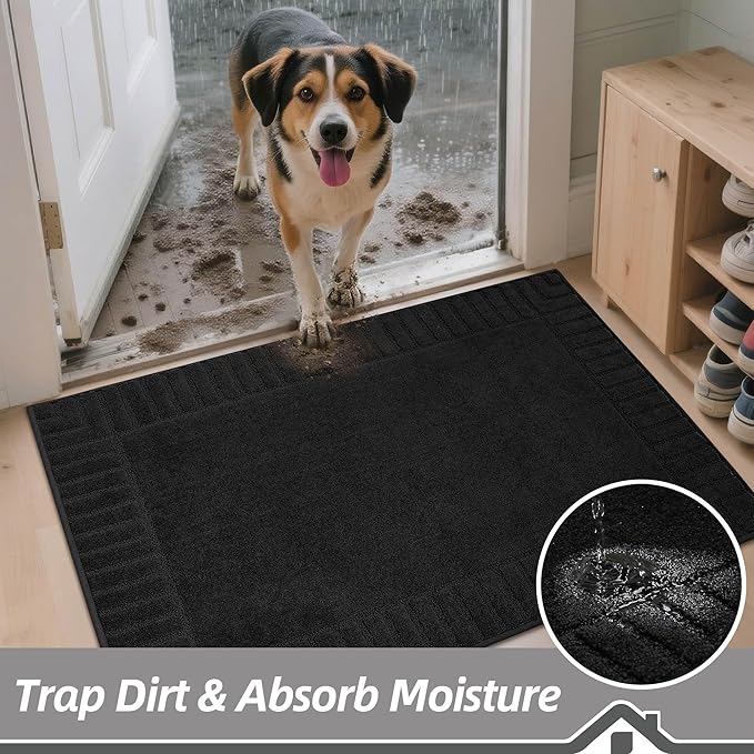 BEQHAUSE Door-Mat Non-Slip Front Doormat Low-Profile Entrance Mats for Front Door Entry Resist Dirt Washable Doormat Absorbent Entryway Door Mat,Black,32"x48"