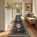 Area Rugs 2'6''x12' Washable Non-Slip, Floral Vintage Distress Print Pattern Medallion Carpet for Living Room Bedroom Dining Room, Black Brown Neutral Dark Tan