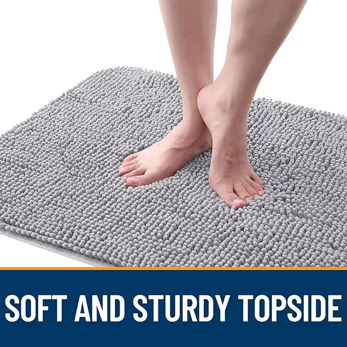 OLANLY Dog Door Mat for Muddy Paws 54x32, Absorbs Moisture and Dirt, Absorbent Non-Slip Washable Doormat, Quick Dry Chenille Mud Mat for Dogs, Entry Indoor Entryway Carpet for Inside Floor, Light Grey