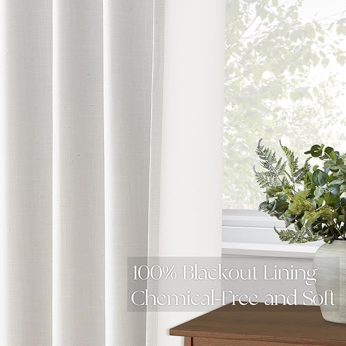 Topfinel Extra Long Total Blackout Linen Curtains 108 Inches Long for Living Room Large Window with Hooks Rings, Pinch Pleated Cold Blocking Acoustic Heavy Ivory Track Curtains 2 Panels 9 FT