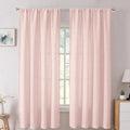 Tollpiz Short Linen Curtain Living Room Rod Pocket Semi Sheer Curtains Burlap Light Filtering Thick Linen Drape for Bedroom, 54 x 45 inches Long, Pink, Set of 2 Panels