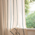 Sutuo Home Boho Farmhouse Curtains 72 Inches Long for Living Room Bedroom Bohemian House Drapes Country Style, Textured Stripe Embroidery Privacy, White and Hunter Green 1 Panel W52 x L72