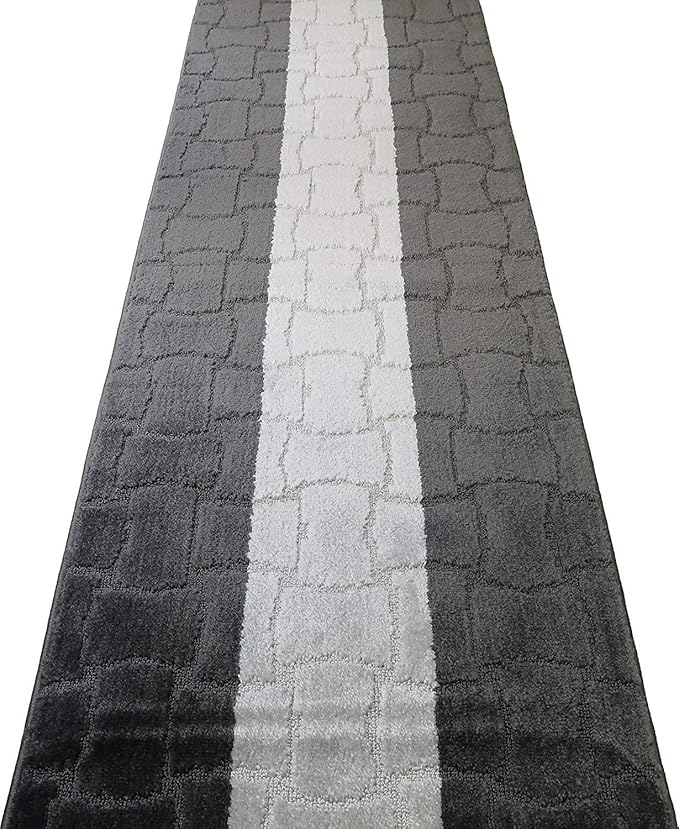 Custom Length Hallway Runner Rug,Slip Resistant,Puzzle Anthracite, 26 Inch X 12 feet, Sold and Priced Per Foot