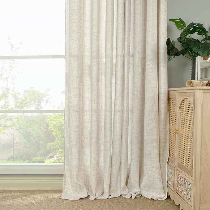 YoungsTex Linen Curtains 54 Inches Long for Kitchen, Bronze Grommet Textured Window Drapes Privacy Light Filtering for Bedroom Bathroom Decorative, 52 x 54 Inch, 2 Panels