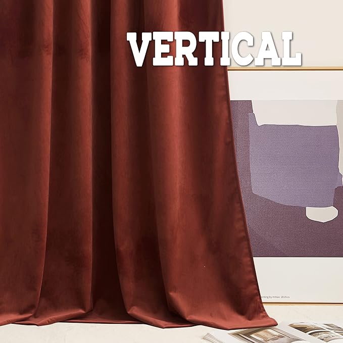 RYB Home Rust Red Velvet Curtains 84 inches Long, Thermal Insulated Panel for Bedroom Room Darkening Window Treatment for Holiday Backdrop Privacy Drapes for Guest Room, W52 x L84, 2 Panels