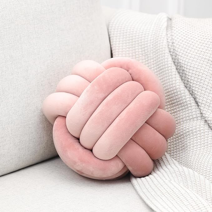 Petrella Knot Pillows Ball Round Throw Pillows Home Decor Cushion Decorative Aesthetic Throw Pillows，Pink 8inch