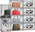 12 Pack Large Shoe Organizers Storage Boxes for Closet Clear Plastic Stackable Shoe Box Storage Bins with Lids, Under Bed Shoe Containers for Entryway, Size 12 Gray