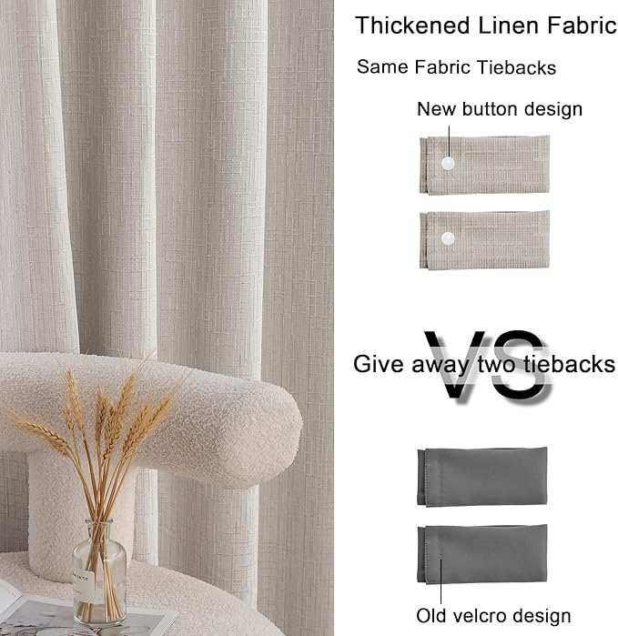 Extra Long Linen Curtains 120 inch Length 2 Panels Thick Faux Linen Blended Window Drapes Burlap Textured Curtains with Grommet for Living Room Farmhouse 10ft (52x120 Beige) Natural