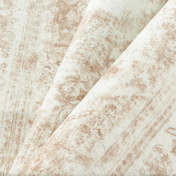 Runner Rug 3x10 Cream Hallway Washable Beige Carpet Non Slip Vintage Medallion Beige Carpet Low Pile Soft Distressed Retro Indoor Long Rug for Entryway Kitchen Bathroom Laundry Bedroom