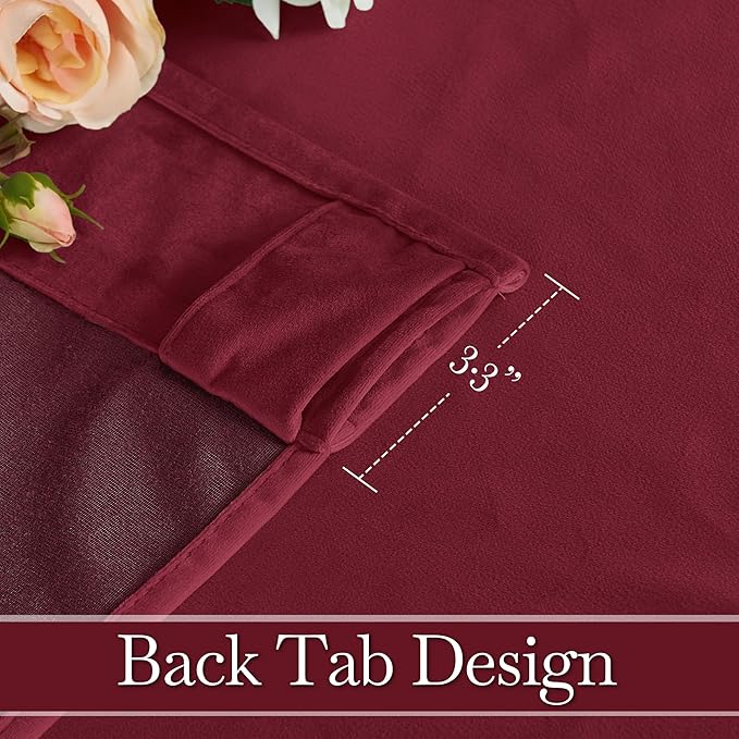 RYB HOME Burgundy Red Velvet Curtains for Christmas Decor, Soft Luxury Backdrops for Studio Theater, Back Tab Design for Bedroom Living Room, 42" W x L63 L, 2 Panels Set