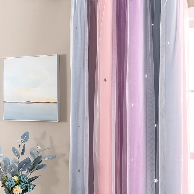 XiDi Curtains for Bedroom Decor, Rainbow GreyPinkPu-52-96