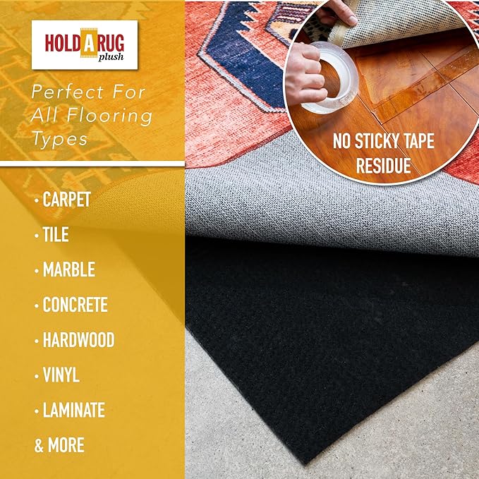 Hold-a-Rug Plush 3' x 16' Nonskid, Nonslip Rug Pad, Reversible Gripper, ¼ Thick, Safe for All Floors and Carpet, Keep Area Rugs Secure