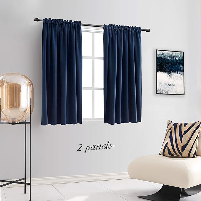 DONREN Navy Blue Blackout Curtain Drapes for Bedroom - Thermal Insulated Room Darkening Rod Pocket Window Curtains for Craft Room (Dark Blue,42 W X 54 Inch Length,Set of 2 Panels)