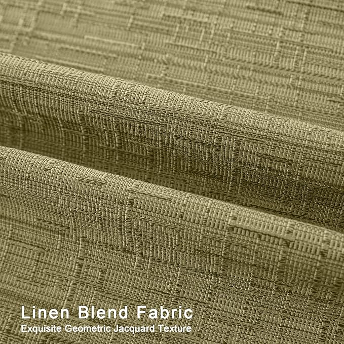 Jacquard Linen Curtains 96 inch Length 2 Panels Thick Faux Linen Blended Window Drapes Burlap Textured Curtains with Grommet for Living Room Bedroom Farmhouse (52x96 Olive Green) Natural