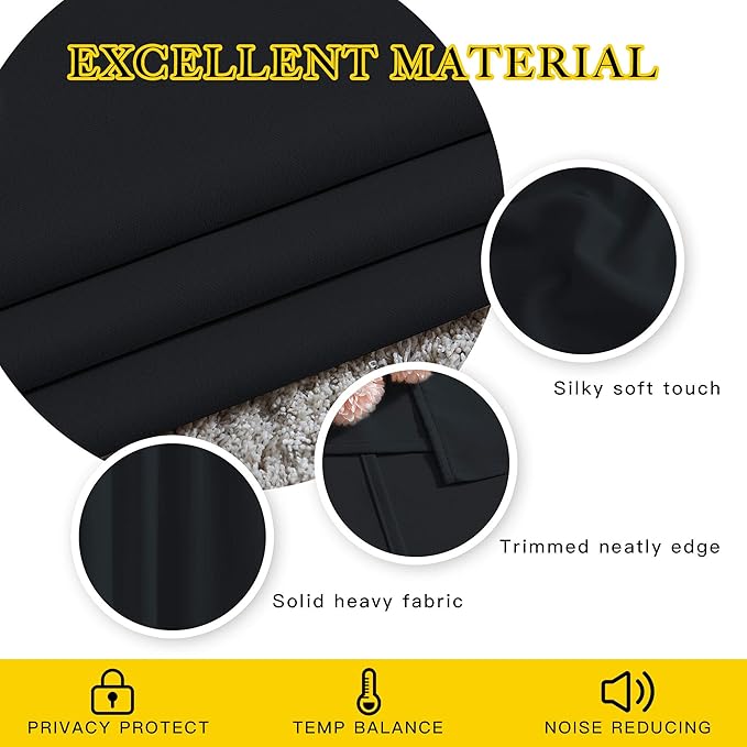 NICETOWN Blackout Curtains 63 inch Length 2 Panels Burg - Easy Care Solid Thermal Curtains Grommet Blackout Window Treatments for Bedroom/Kids Room (W52 x L63, Black)