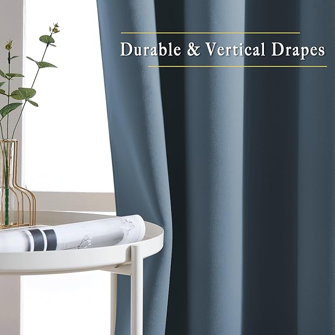 NICETOWN Blackout 72 inch Curtains for Kids Room, Grommet Room Darkening Thermal Insulated Solid Window Treatments Sound Reducing for Bedroom, 2 Panels, W37 x L72, Smoky Blue