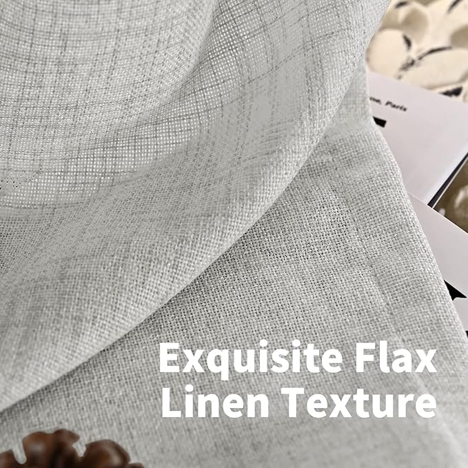YoungsTex Light Grey Linen Curtains 84 Inch Length for Living Room, Textured Semi Sheer Window Drapes with Bronze Grommet Light Filtering for Bedroom Dining, 2 Panels, 52 X 84 Inch