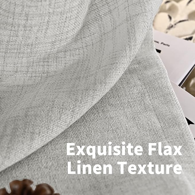 YoungsTex Light Grey Linen Curtains 45 Inch Length for Kitchen Bathroom Window, Short Semi Sheer Drapes with Bronze Grommet Light Filtering for Living Room Bedroom, 42 X 45 Inch, 2 Panels
