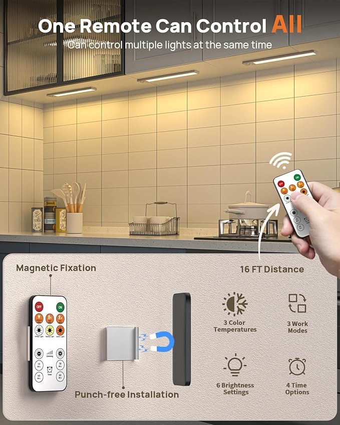 Under Cabinet Lights, 80 LED Motion Sensor Light Indoor,4000mAh USB Rechargeable Closet Light with Remote Control,3 Color Temps Wireless Under Counter Lights for Bedroom,Kitchen,Stairs,4 Pack