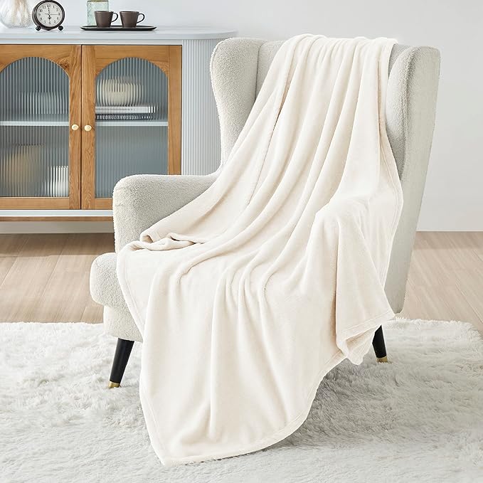 Bedsure GentleSoft Fleece Blanket Twin Size Cream - 300GSM Lightweight Plush Fuzzy Cozy Soft Warm Blanket for Bed, Sofa, Couch, Travel, Camping, 60x80 inches