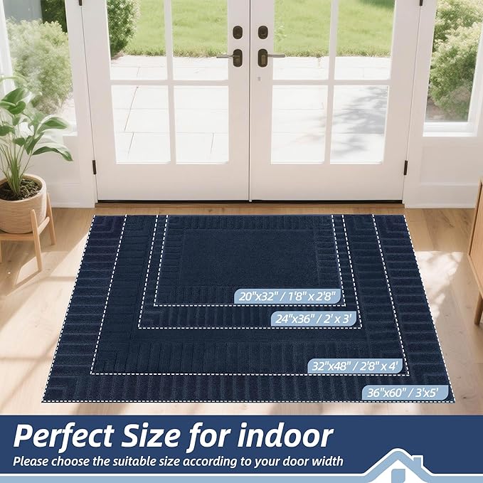 BEQHAUSE Door-Mat-Non-Slip Dirt Trapper Door Mats Low-Profile Front Door Mat Absorbent Floor Mats for Entryway Washable Mud Resistant Home Entrance Doormat,Navy Blue,24"x36"