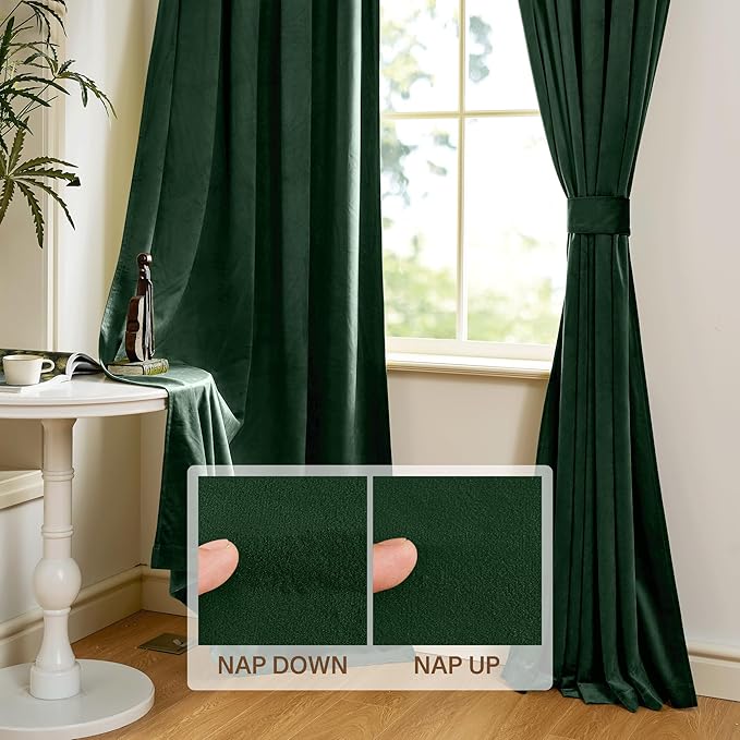 StangH 120 inches Dark Green Velvet Drapes for Living Room, Rod Pocket Christmas Backdrop Curtains Thermal Insulated Window Curtains for Sliding Glass Door, W52 x L120, 2 Panels