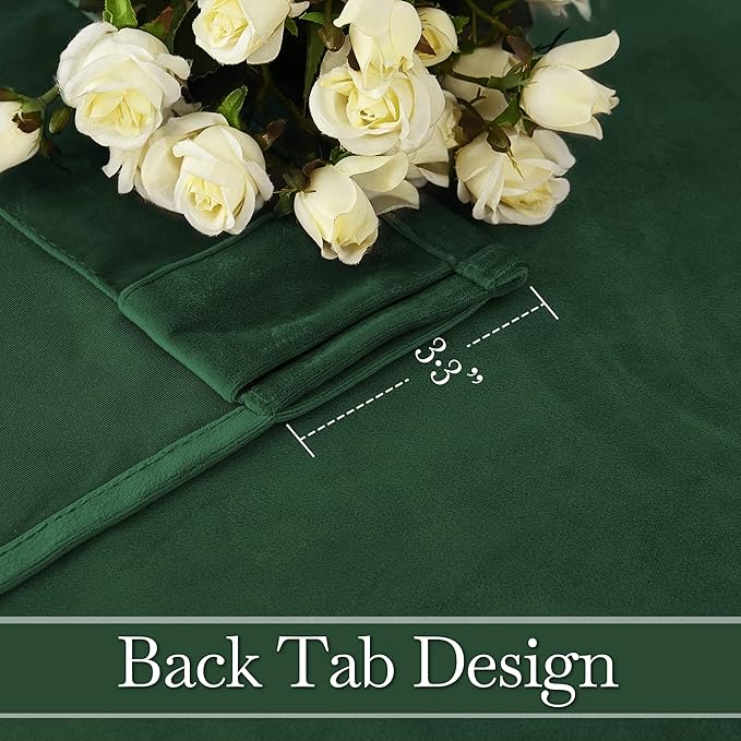 RYB HOME Hunter Green Velvet Curtains 72 inches Length - Blackout Thermal Insulated Drapes Window Treatment Luxury Solid Decor for Home Office Study Room, W52 x L72 inches, 2 Panels
